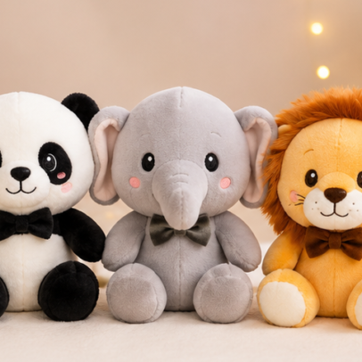 Animals Plushie Trio Soft Stuffed Toy Set with Cute Animal Characters