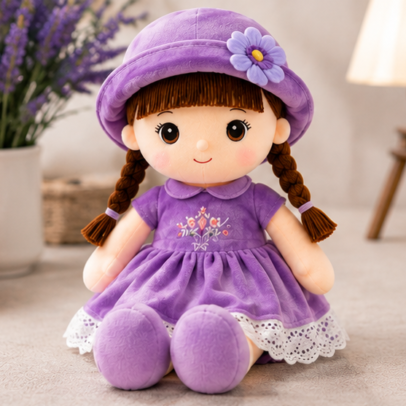 Green Garden Soft Fabric Doll Collection in Pink, Purple, Yellow, Blue and Green Colors