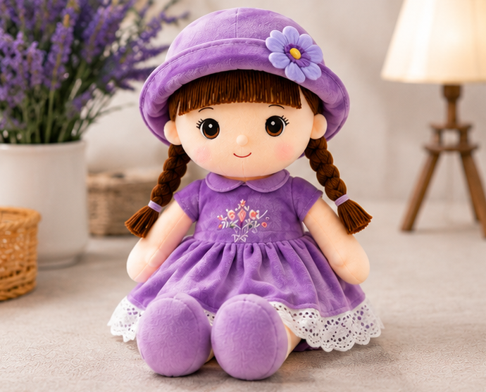 Green Garden Soft Fabric Doll Collection in Pink, Purple, Yellow, Blue and Green Colors