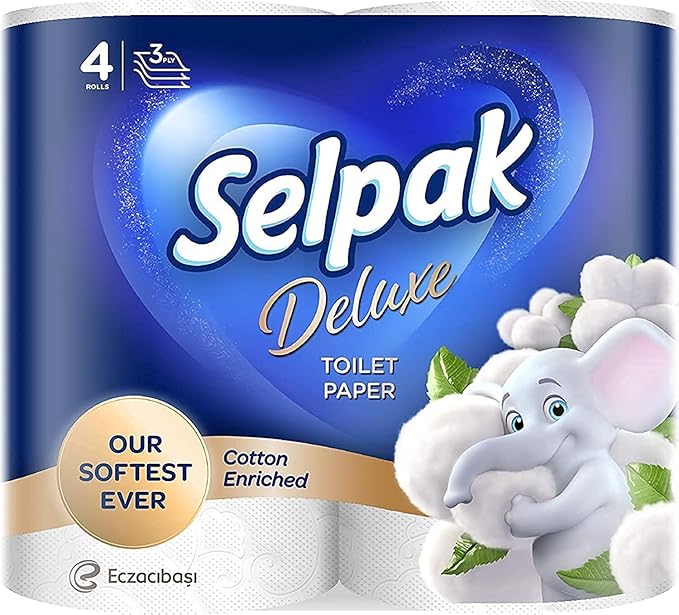 SELPAK Deluxe Toilet Paper Cotton Enriched Tissue Roll 3ply 4 rolls/pack