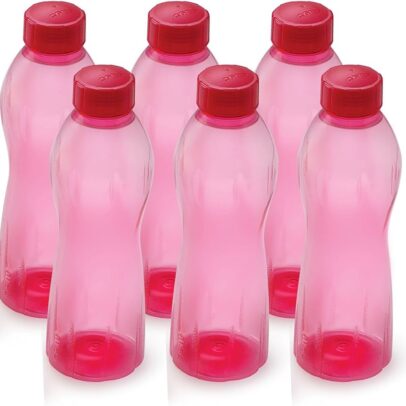 CELLO Crystal water bottles set of 6 with 1000 ml capacity and leakproof transparent design