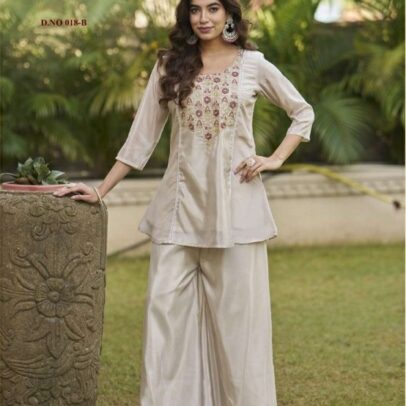 Cream Co-Ord Set in Hungry Silk Fabric for Women