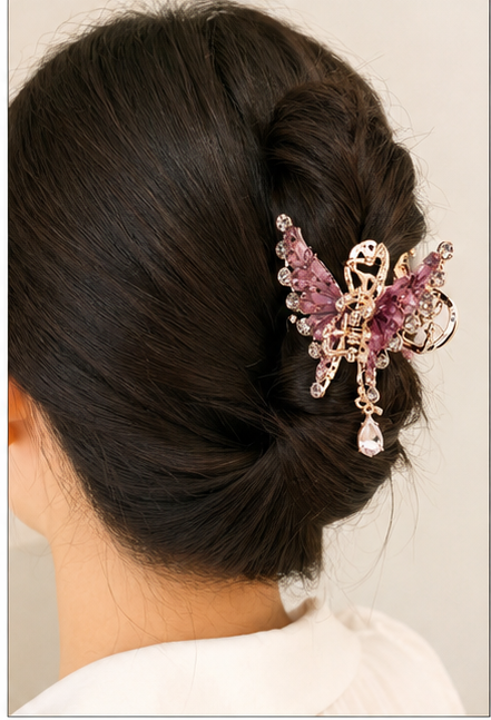 Colorful Butterfly Rhinestone Hair Claw Clips Set - Image 5