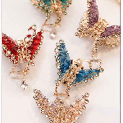 Colorful Butterfly Rhinestone Hair Claw Clips