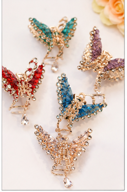Colorful Butterfly Rhinestone Hair Claw Clips