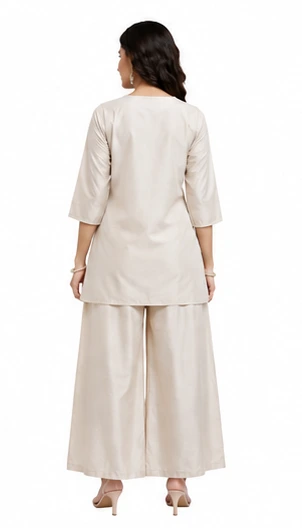 Cream Co-Ord Set in Hungry Silk Fabric for Women - Image 5