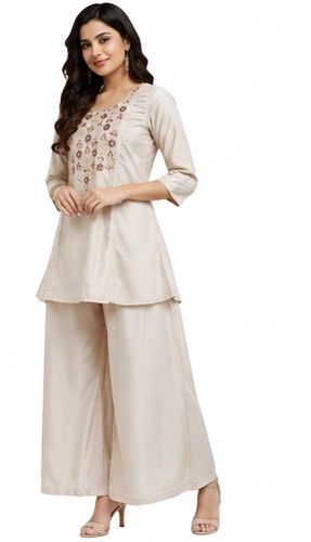 Cream Co-Ord Set in Hungry Silk Fabric for Women - Image 6