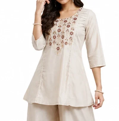 Cream Co-Ord Set in Hungry Silk Fabric for Women