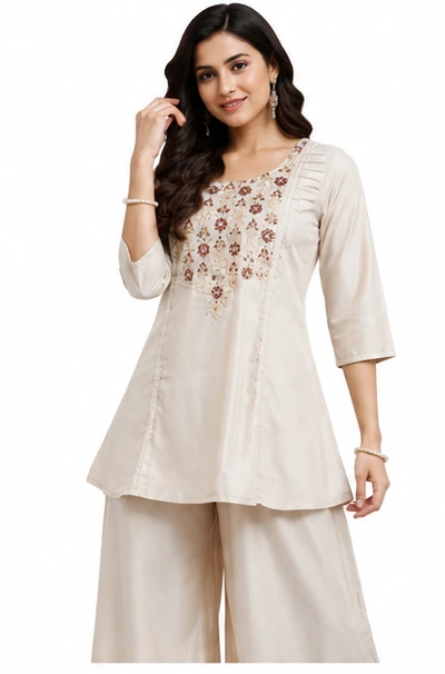 Cream Co-Ord Set in Hungry Silk Fabric for Women