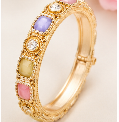 Designer Gold Plated Multicolor Stone Kada Bracelet for Women - Buy Online at SRMN E Marketplace | Online Shopping in India