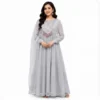 Women wearing elegant grey embroidered Anarkali dress with dupatta