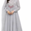 Grey Ethnic Suit Set in Crunchy Fabric with Embroidered Neckline for Women