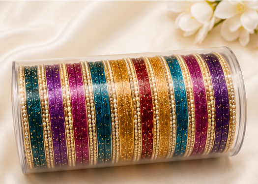 Orna Multicolor Glitter Bangles Set for Women & Girls - Image 5