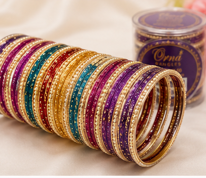 Orna Multicolor Glitter Bangles Set for Women & Girls