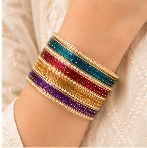 Orna Multicolor Glitter Bangles Set for Women & Girls - Image 4