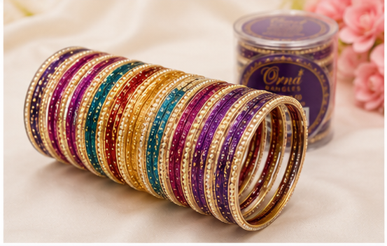 Orna Multicolor Glitter Bangles Set for Women & Girls