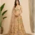 Beautiful woman wearing a pastel floral printed organza lehenga set with matching dupatta, perfect for weddings, festive celebrations, engagement, and party wear.