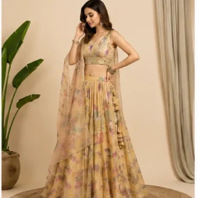 Pastel Floral Organza Lehenga Set for Women Party Wear,.,