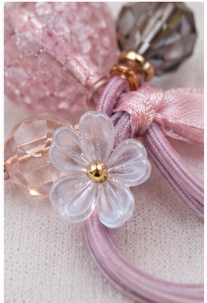 Pink Pearl Bow Hair Rubber Bands for Girls - Image 3