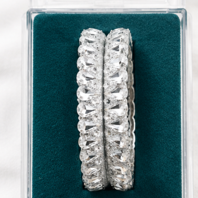 Silver Plated Sparkling Crystal Bangles Pair for Women..