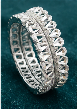 Silver Plated Crystal Bangles Set for Women & Girls - Image 5