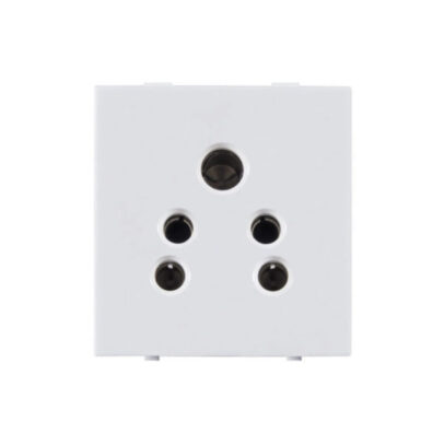 White 16 amp 5 pin modular electrical socket for switch board installation