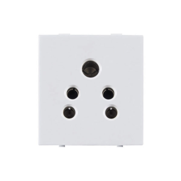 White 16 amp 5 pin modular electrical socket for switch board installation