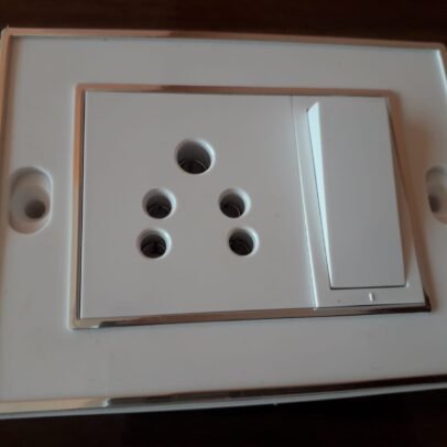 White modular switch socket board with 5 pin electrical socket and switch