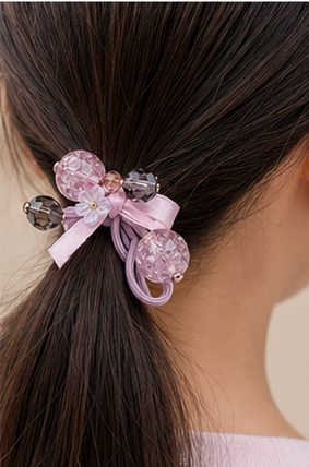 Pink Pearl Bow Hair Rubber Bands for Girls - Image 6