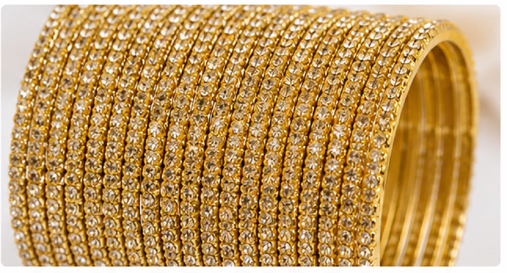 24 Pcs Gold Glitter Bangles Set for Women | Designer Traditional Chudi - Image 2