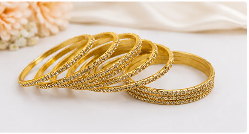 24 Pcs Gold Glitter Bangles Set for Women | Designer Traditional Chudi - Image 3