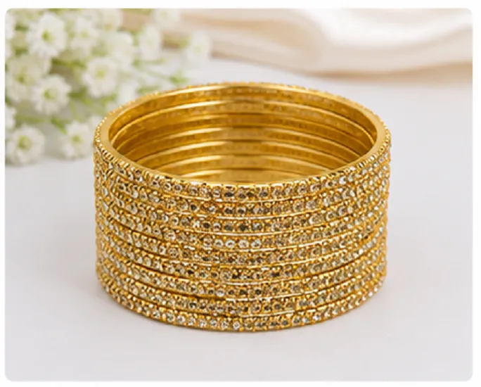 24 Pcs Gold Glitter Bangles Set for Women | Designer Traditional Chudi - Image 5