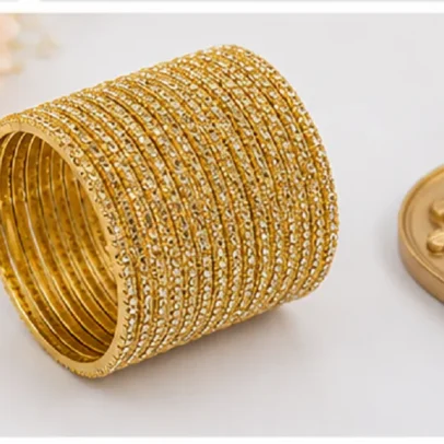 24 Pcs Gold Glitter Bangles Set for Women Designer Traditional Chudi