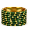 24 Pcs Green Stone Dot Bangles Set for Women with Golden Stone Design Traditional Indian Fashion Jewellery