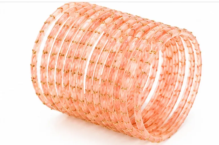 24 Pcs Peach Designer Bangles Set for Women | Traditional Chudi Set - Image 6