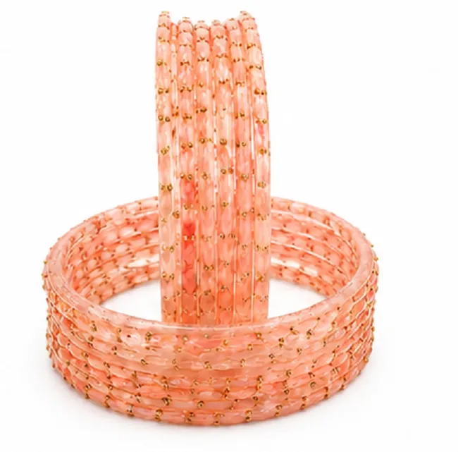 24 Pcs Peach Designer Bangles Set for Women | Traditional Chudi Set - Image 8