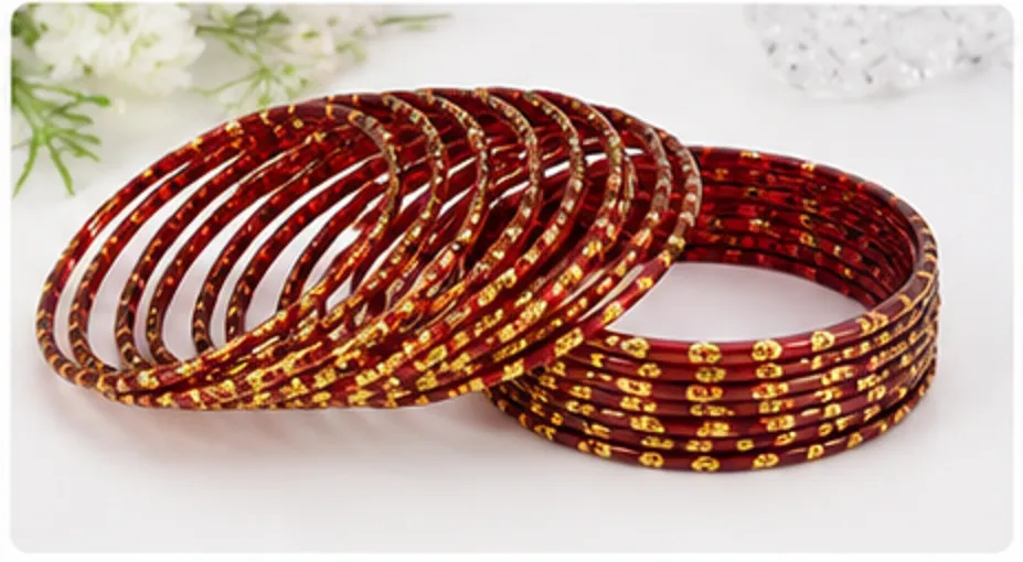 24 Pcs Red Gold Bangles Set for Women | Designer Traditional Chudi Set - Image 3