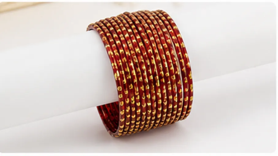 24 Pcs Red Gold Bangles Set for Women | Designer Traditional Chudi Set - Image 4