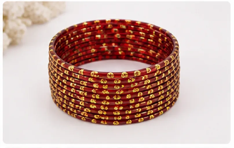 24 Pcs Red Gold Bangles Set for Women | Designer Traditional Chudi Set - Image 5