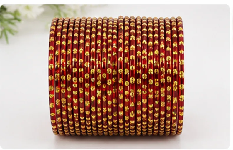 24 Pcs Red Gold Bangles Set for Women | Designer Traditional Chudi Set - Image 6