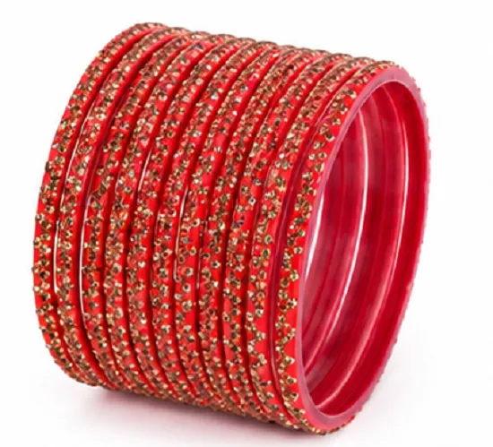 24 Pcs Red Stone Bangles Set for Women | Bridal Chudi Set - Image 7