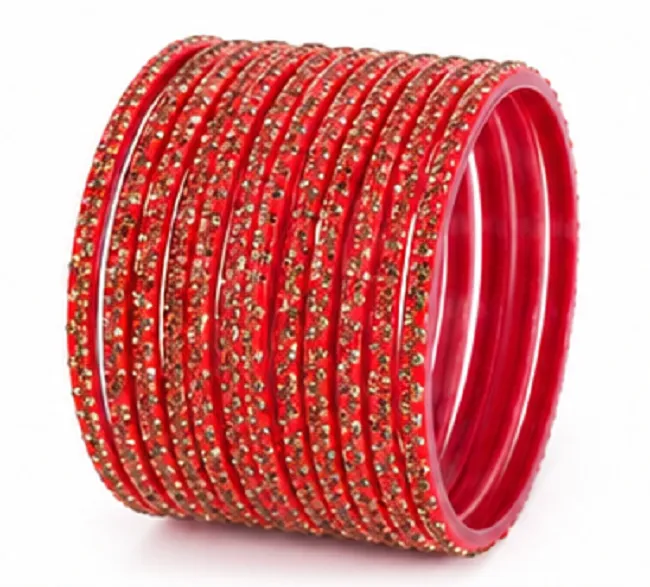 24 Pcs Red Stone Bangles Set for Women | Bridal Chudi Set - Image 5