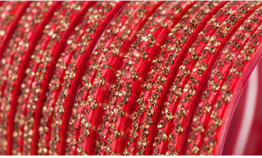 24 Pcs Red Stone Bangles Set for Women | Bridal Chudi Set - Image 2