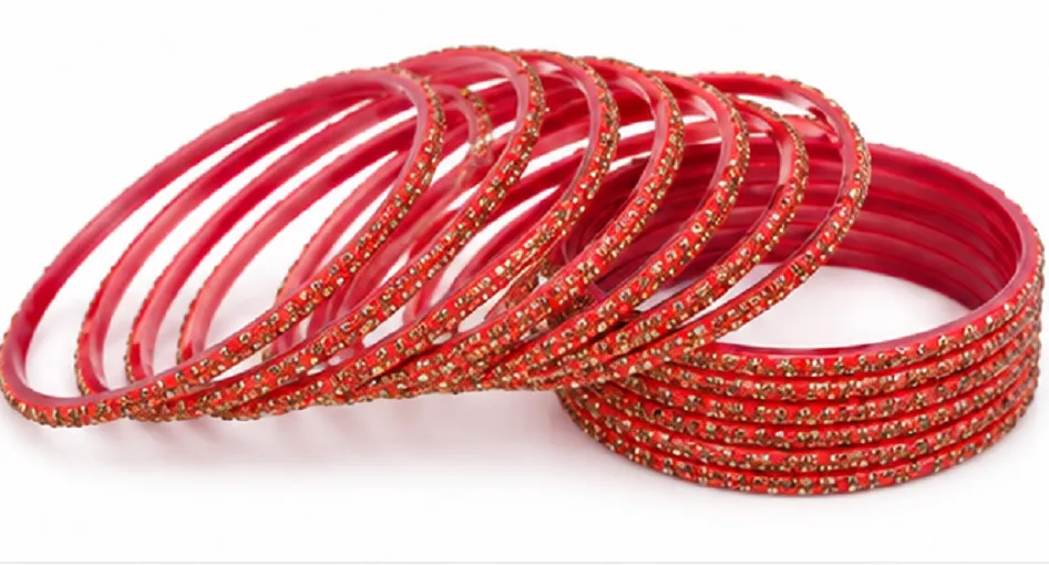 24 Pcs Red Stone Bangles Set for Women | Bridal Chudi Set - Image 3