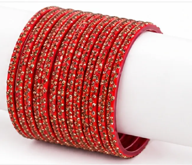 24 Pcs Red Stone Bangles Set for Women | Bridal Chudi Set - Image 4