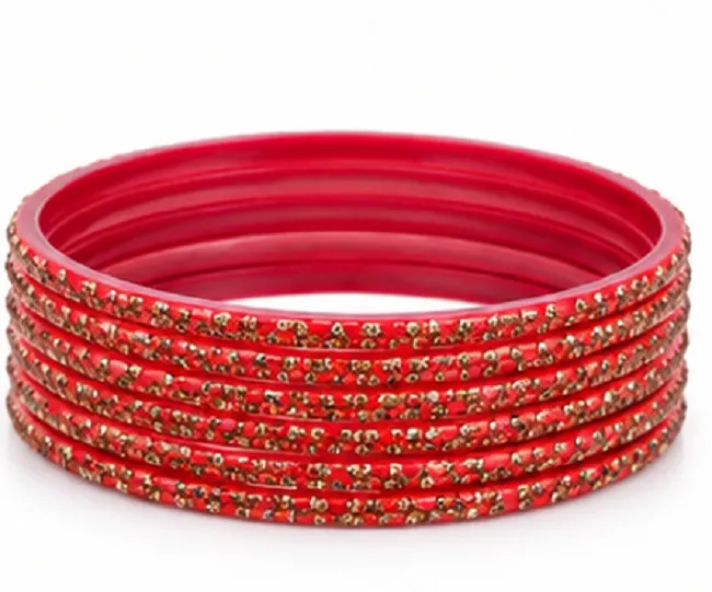 24 Pcs Red Stone Bangles Set for Women | Bridal Chudi Set - Image 6