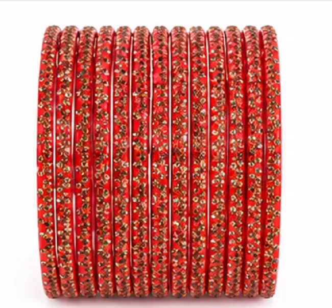 24 Pcs Red Stone Bangles Set for Women | Bridal Chudi Set - Image 8
