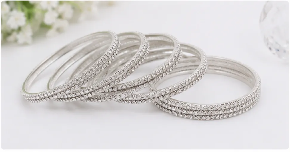 24 Pcs Silver Glitter Bangles Set for Women | Designer Chudi Set - Image 3