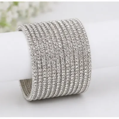 24 Pcs Silver Glitter Traditional Bangles Set for Women Designer Wedding Chudi Collection