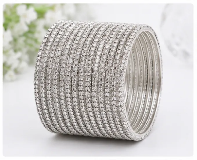 24 Pcs Silver Glitter Bangles Set for Women | Designer Chudi Set - Image 7